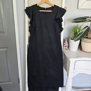 Tommy Hilfiger Black Midi Dress | Size 8 Ruffle Sleeve Elegant Work & Party Dres